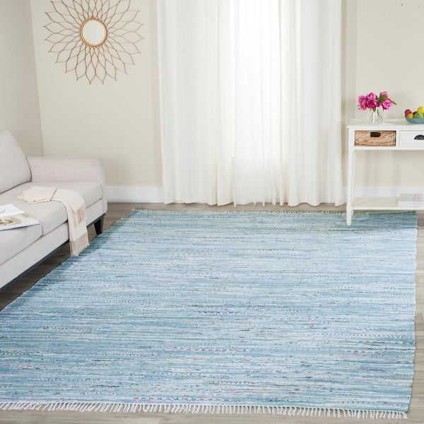 Rag Rug Light Blue/Multi 9 ft. x 12 ft. Striped Area Rug