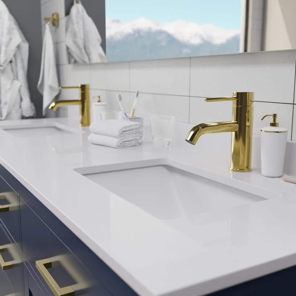 Beckett 72" Dark Blue Freestanding Double Vanity with White Marble Top