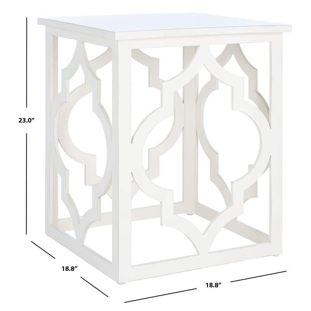 Cream Geometric Wood Square End Table
