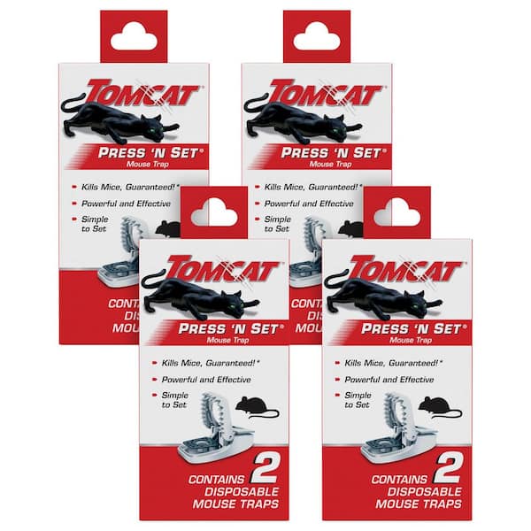 Press 'N Set Mouse Trap, Plastic, Spring-Loaded Mouse Killer with Grab Tab, Indoor or Outdoor Use (Two 4-Packs)