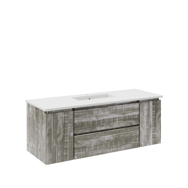 Fresca Formosa 54 in. Single Sink Wall Mount Floating Sage Gray Bath Vanity with White Quartz Top and Undermount Ceramic Sink