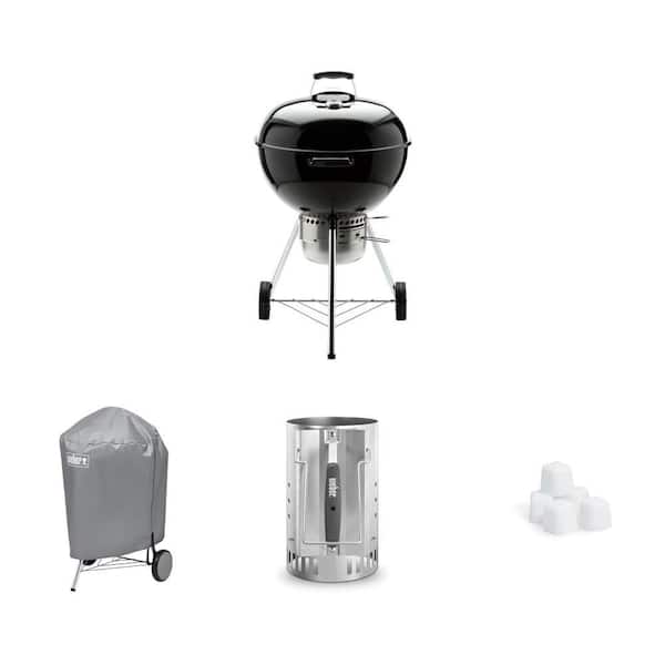 22 in. Charcoal Grill with Thermometer, Rapidfire Chimney Starter, Lighter Cubes and Grill Cover Combo (24-Pack)