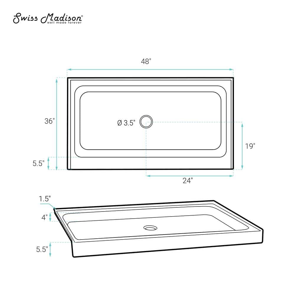 Voltaire Biscuit 48" x 36" Single-Threshold Shower Base