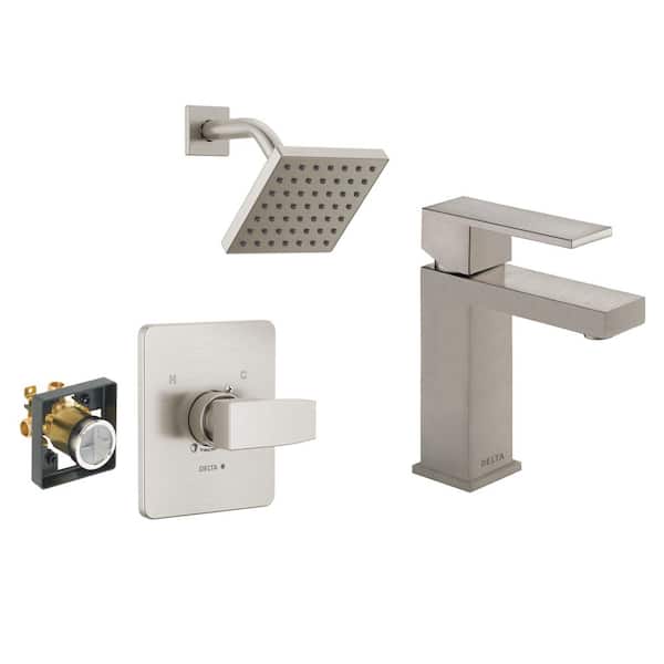 Delta Modern 1-Spray Shower Faucet with Single Handle Single Hole Bathroom Faucet in Stainless