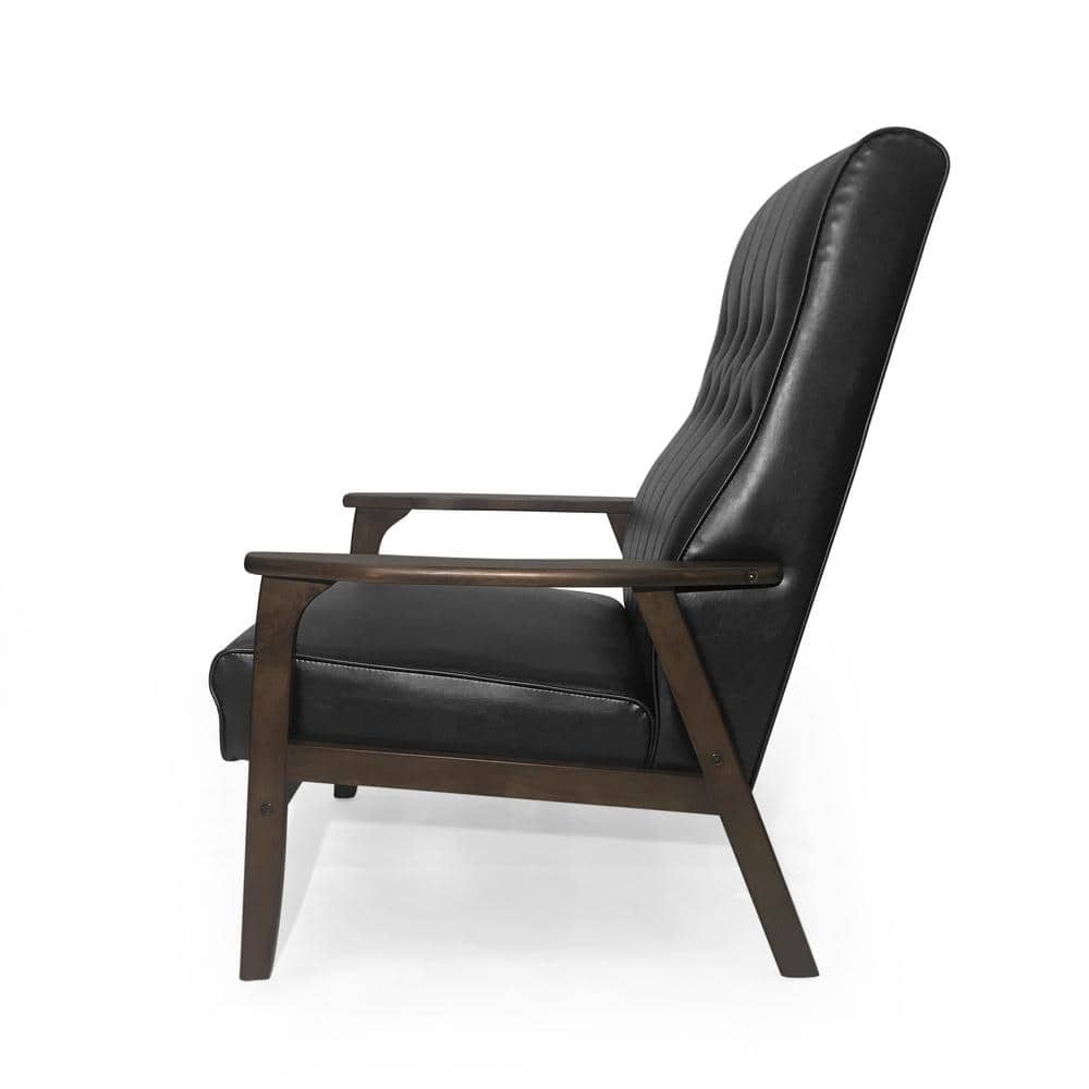 Matte Black Square Arm Faux Leather Accent Chair