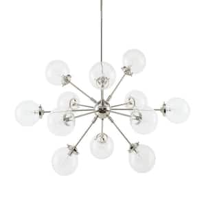 12-Light Silver Metal Finish Globe design Chandelier For Living Room with No Bulbs Included
