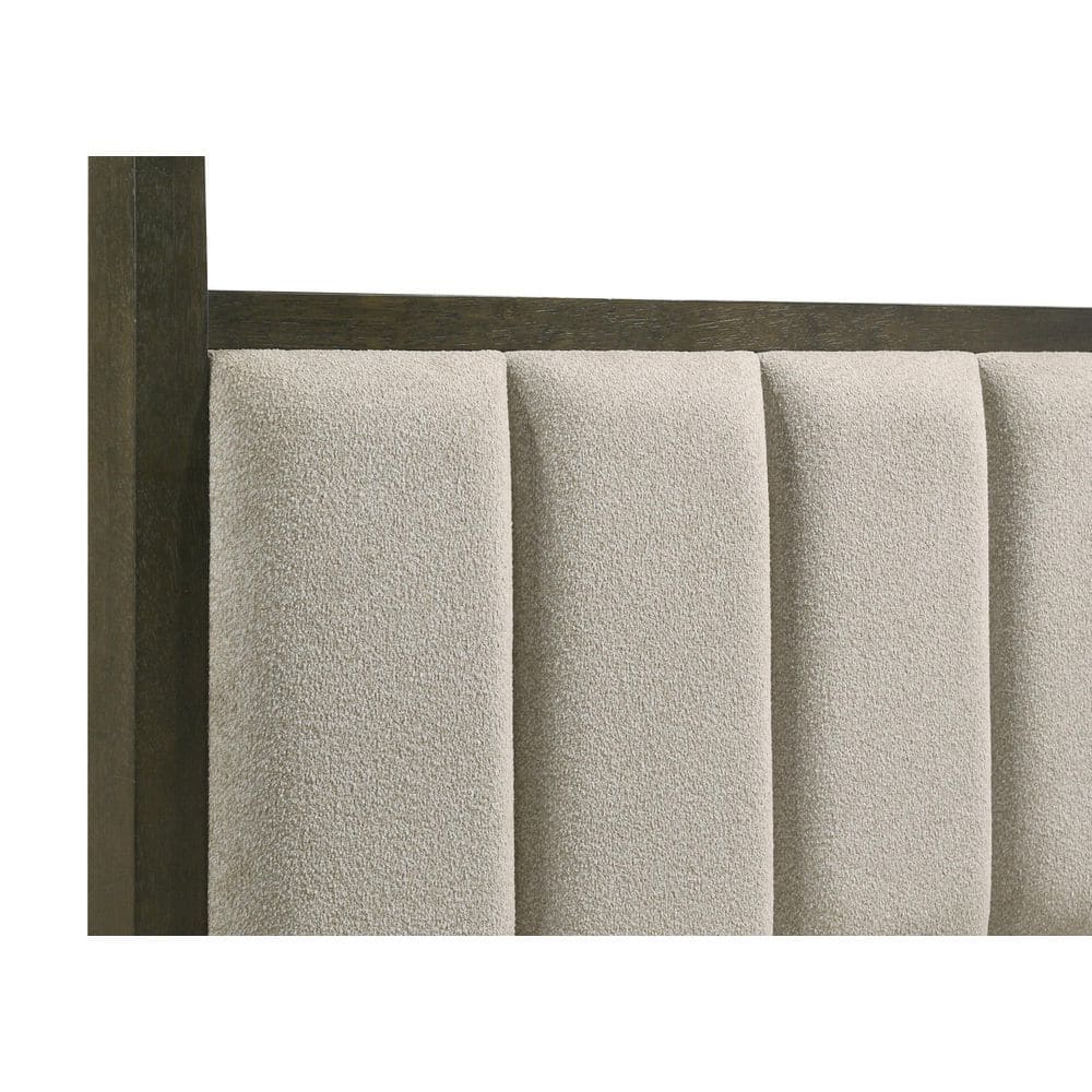 Dark Cocoa Queen Canopy Bed with Upholstered Headboard and Drawer