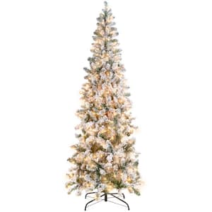 12 ft. Pre-Lit Incandescent Snow Flocked Pencil Artificial Christmas Tree with 950 Clear Lights