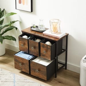 Extra Wide Dresser Storage Brown 5 Drawers 23.6 in.L Dresser with Sturdy Steel Frame, Easy-Pull Fabric Bins