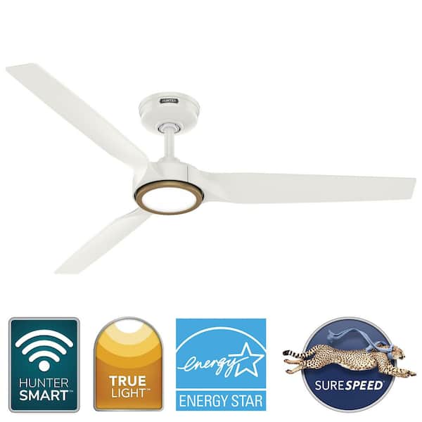 Hunter 52 in. Zentech Wi-Fi Energy Star Fresh White Damp Rated Ceiling Fan with LED Light Kit and Handheld Remote