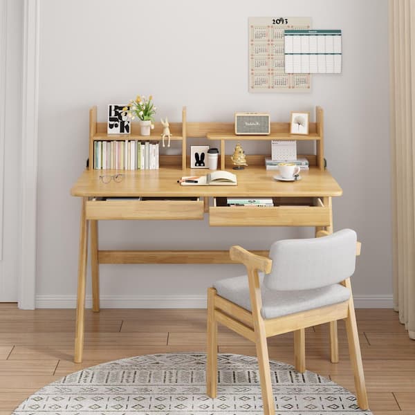 2-Piece Rubber Top Beige Kids Desk and Chair Sets