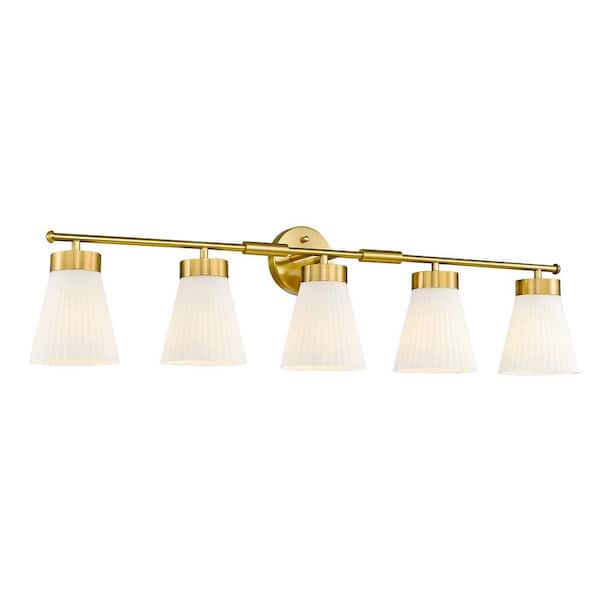 41 in. 5 Light Gold Vanity Light with Glass Shade