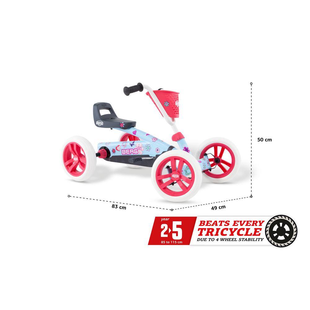 Buzzy Bloom Light Blue and Pink Pedal Go Kart with Basket