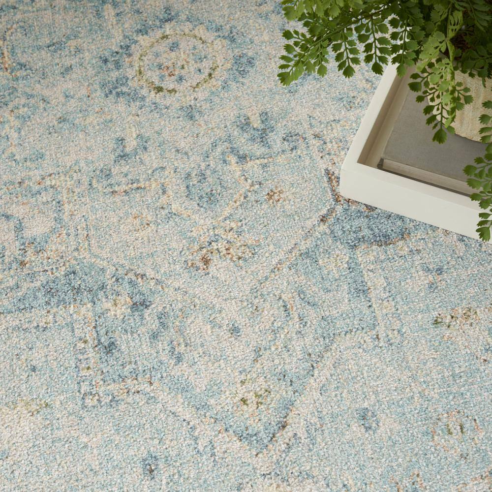 Light Blue Medallion Flatweave Washable Synthetic Area Rug
