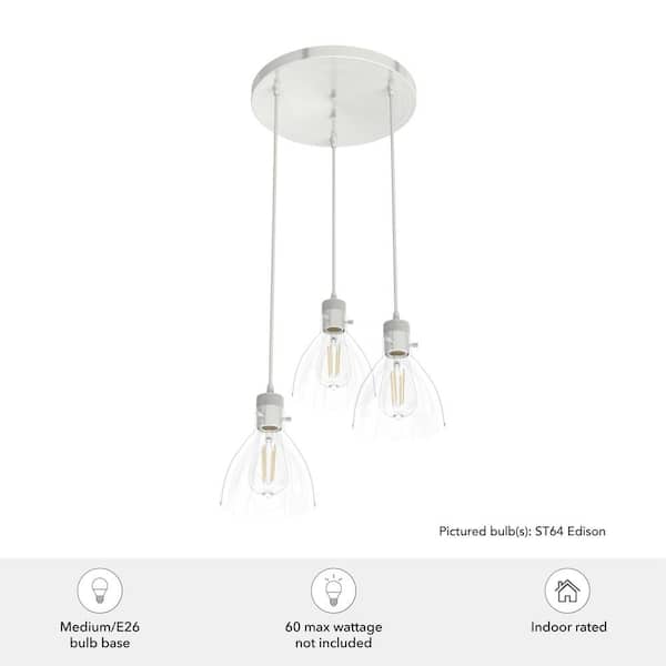 Hunter Van Nuys 3 Light Brushed Nickel Waterfall Chandelier with Clear Glass Shades Dining Room Light