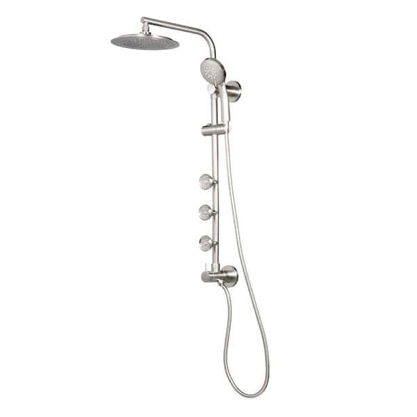 PULSE Showerspas Lanai 5-Spray Patterns with 1.8 GPM 8 in. Wall Mounted Dual Shower Head and Handheld with Body Sprays in Brushed Nickel