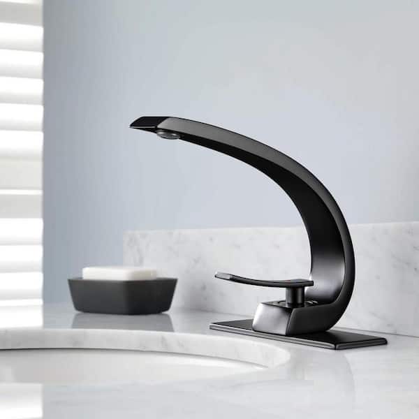 Tomfaucet Single-Handle Single-Hole Bathroom Faucet with Deckplate Included in Matte Black