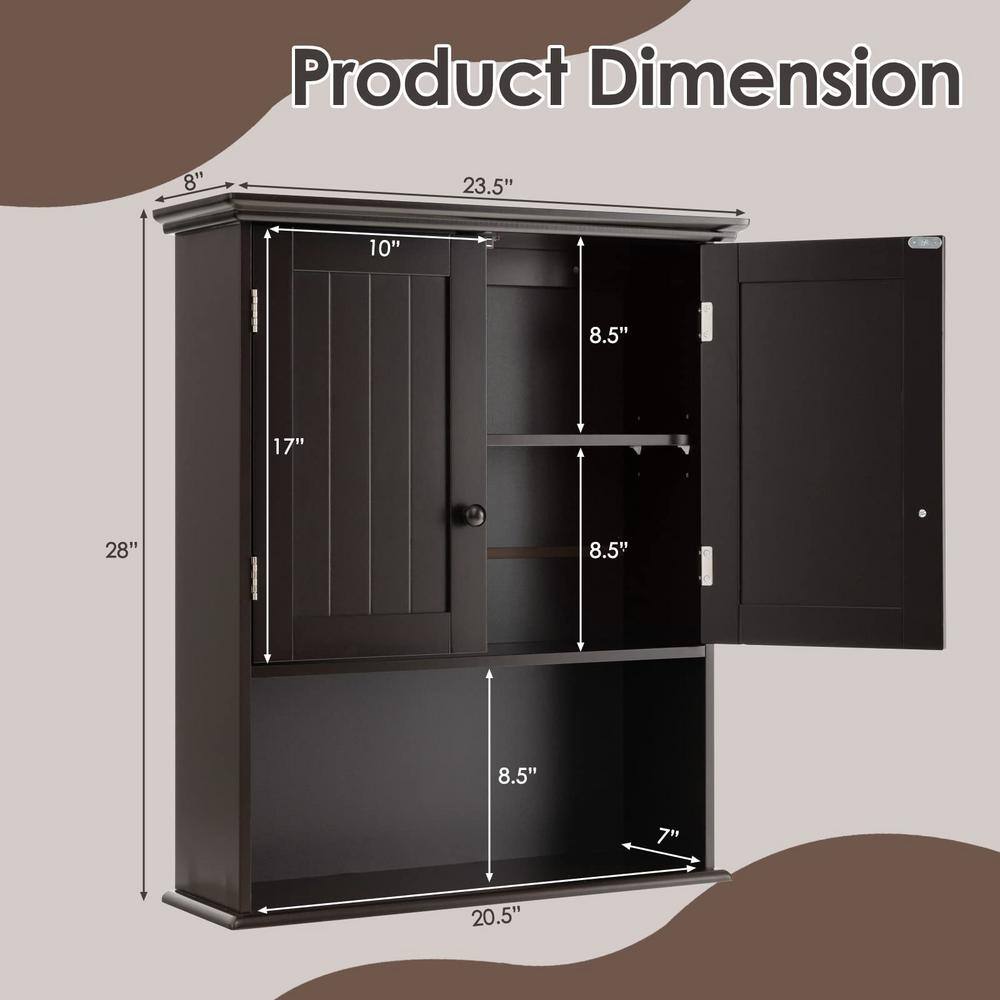 Espresso MDF Wall Mount Bathroom Cabinet with Open Shelf