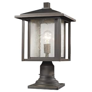 Aspen 3-Light Oil Rubbed Bronze 18.25 in. Pier Mount Light with Clear Seedy Glass and Circular Fitter