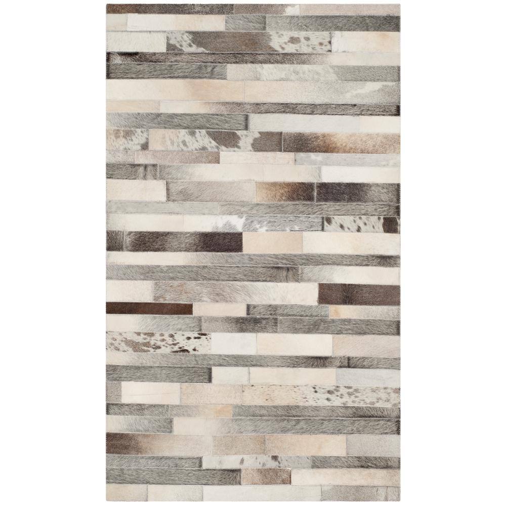 Hand-Knotted Geometric Gray Cowhide Accent Rug 2' 3" x 5'
