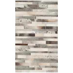 Studio Leather Gray/Ivory 2 ft. x 5 ft. Striped Abstract Area Rug
