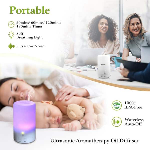 Tatahance Mini Cool Mist Humidifier with 7 Color LED Lights 4 Timer Settings and Ultrasonic Aroma Essential Oil Diffuser, Whites