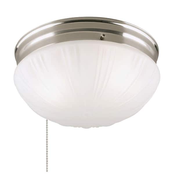 Westinghouse 2-Light Brushed Nickel Flush Mount Interior with Pull Chain and Frosted Fluted Glass
