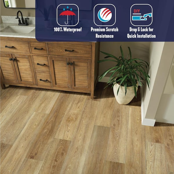 redefine Golden Afternoon 22 MIL 7 in. W x 48 in. L Waterproof Click Lock Vinyl Tile Flooring (23.64 sq. ft./ctn)