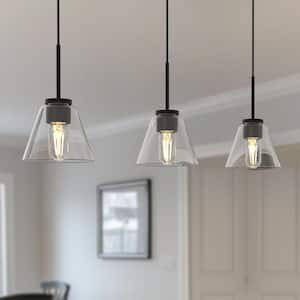 28 in. 3-Light Black Pendant Light with Glass Shade, Farmhouse Ceiling Lamp for Kitchen Island, Dining Room