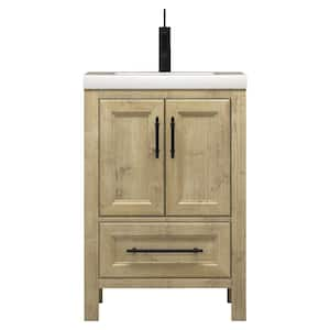 VIV 24 in. W x 20 in. D x 35 in. H Single Sink Freestanding Bath Vanity in Teak Oak with White Ceramic Top