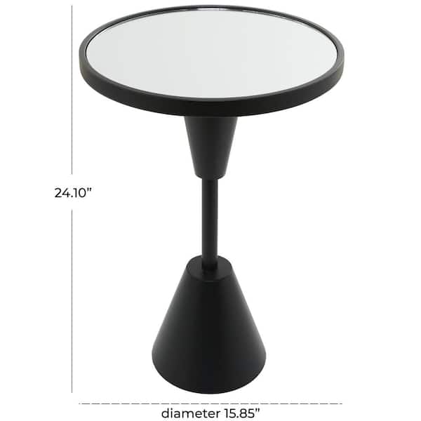 Caspian 16 in. Black Large Round Mirrored Glass Top End Table with Pedestal Base