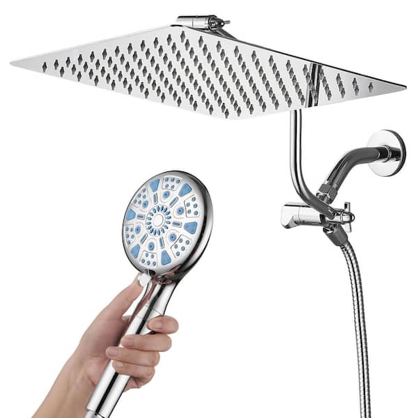 Rainfull 9-Spray 12 in. Wall Mount Dual Shower Head and Handheld Shower Head with filter 1.8 GPM in Chrome