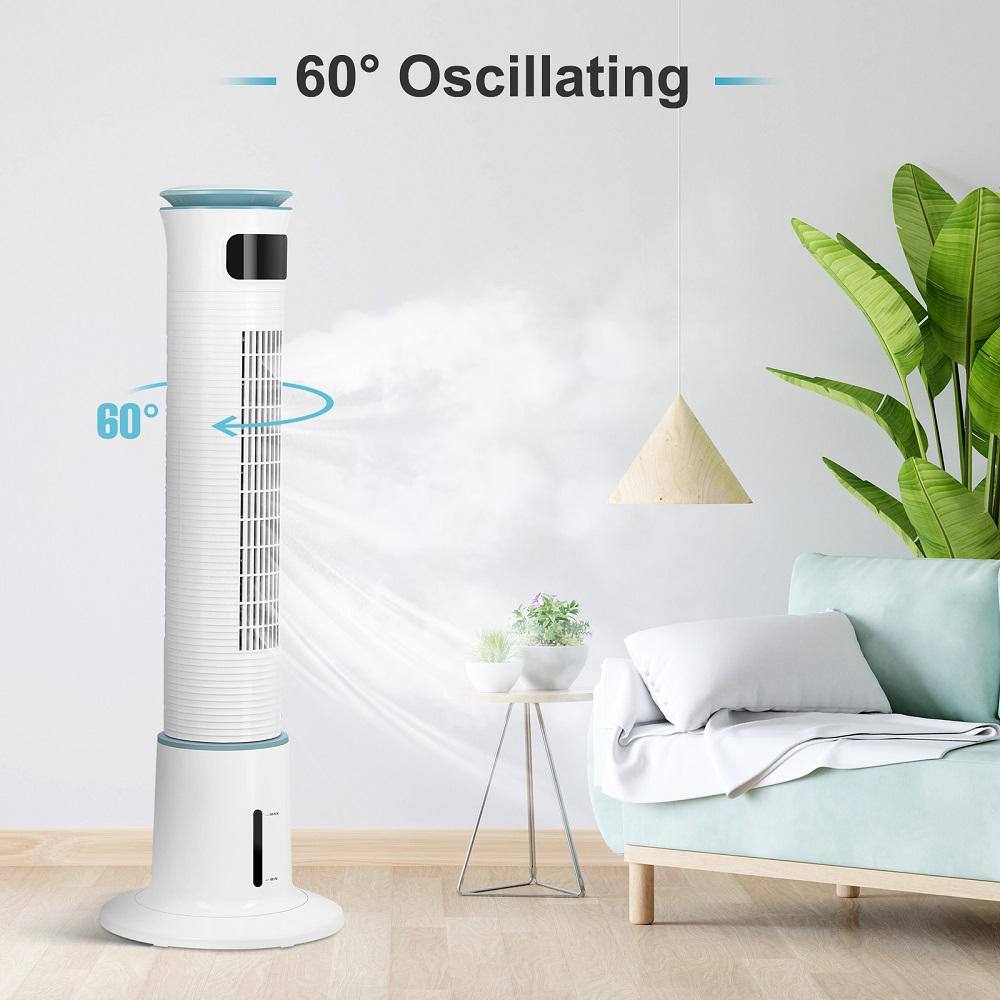White 43" Bladeless Oscillating Misting Tower Fan with Remote