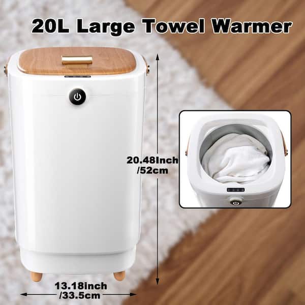 20L Capacity Single Towel Warmer Bucket in White, Electric Plug-In, 4 Timing Settings, Overheating Protection
