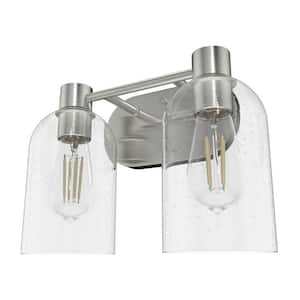 Lochemeade 12.5 in. 2 Light Brushed Nickel Vanity Light with Clear Seeded Glass Shades Bathroom Light
