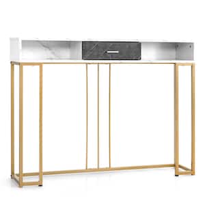 47.5 in. White Rectangle Wood Console Table Entryway Hallway Table Gold Narrow Long Sofa Table for Living Room