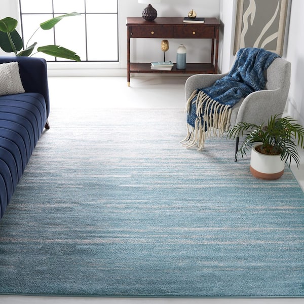 Adirondack 9 ft. x 12 ft. Aqua/Ivory Solid Color Striped Area Rug