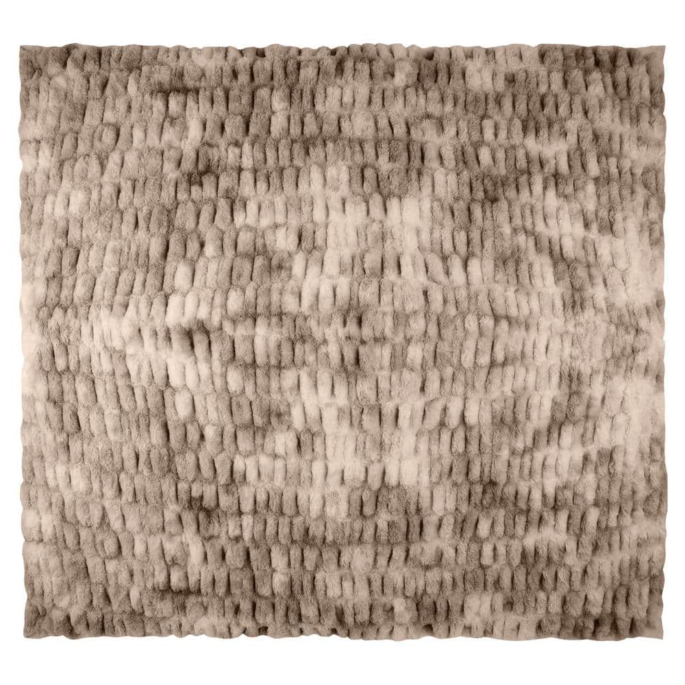 Taupe 60x80-Inch Ruched Faux Fur Queen Blanket
