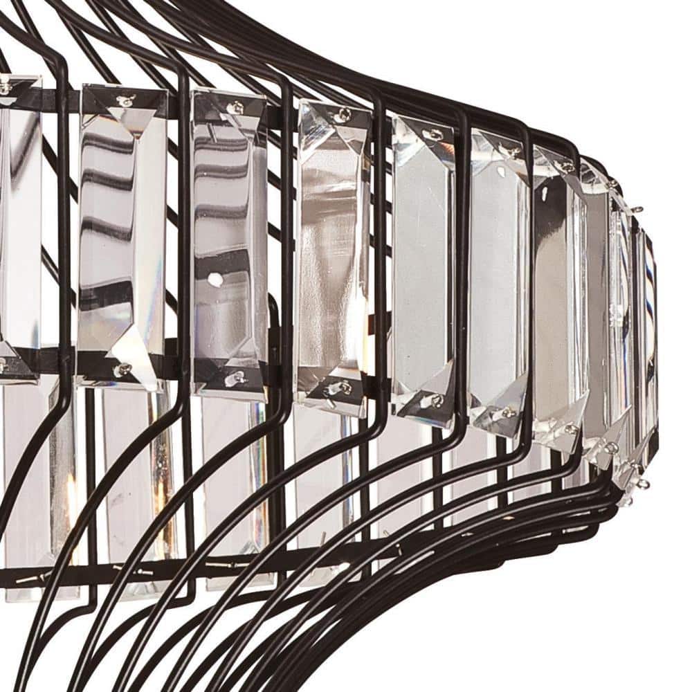 Matte Black Geometric Cage Pendant with Crystal Prisms