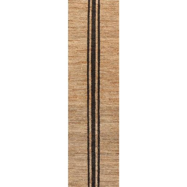 Olivier Rustic Beach House Wide Ticking Stripe Jute Natural/Black 2 ft. x 8 ft. Runner Rug