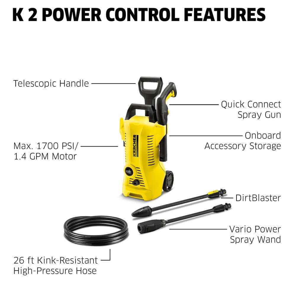 Karcher K 2 Yellow Electric Pressure Washer with 26' Hose