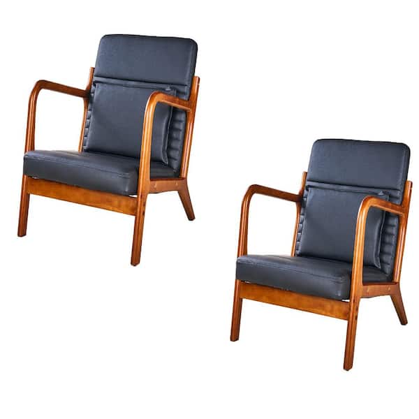 VECELO Modern Accent Chair, Solid Wood Frame, Black (Style 2) Upholstery, Comfortable Lounge Chair with 1 Pillow Set of 2