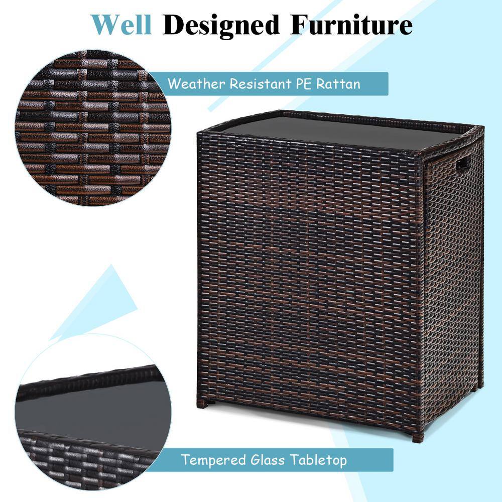 Compact Brown Wicker Outdoor Patio Set with Cushions and Glass Table