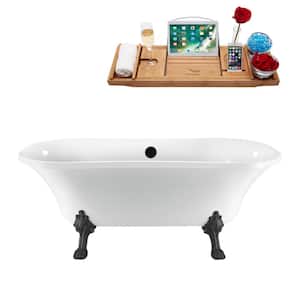 68 in. Acrylic Clawfoot Non-Whirlpool Bathtub in Glossy White With Brushed Gun Metal Clawfeet And Matte Black Drain