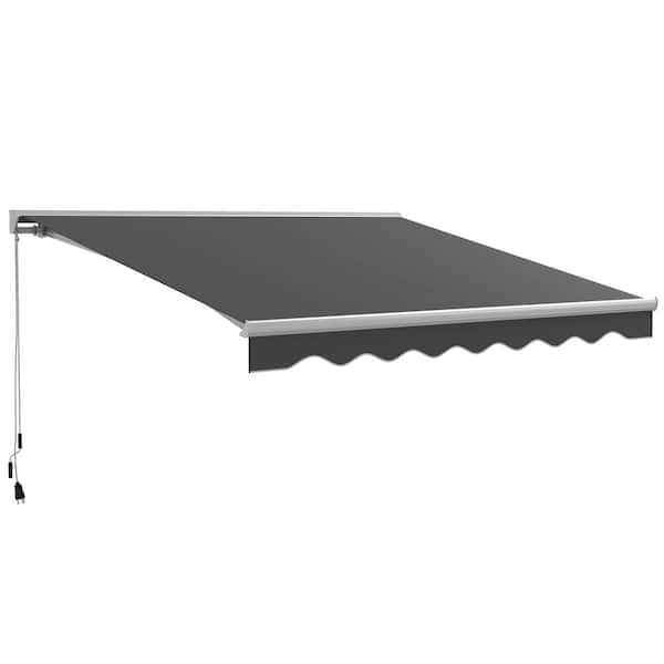 Sudzendf Dark Gray 12.8 ft. x 9.8 ft. Sun Shade Shelter with LED Lights, Remote Controller and Crank Handle