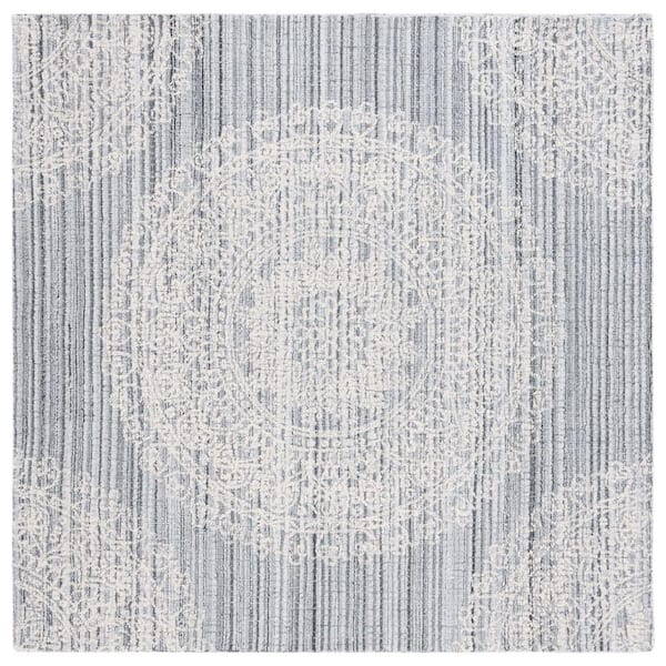 SAFAVIEH Ebony Gray/Ivory 6 ft. x 6 ft. Oriental Square Area Rug