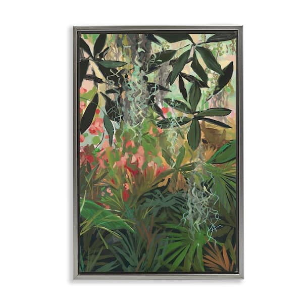 Stupell Industries Dense Rain Forest Plants by Jenny Westenhofer Gray Floater Frame Nature Graphic Art Print 31 in. x 21 in.