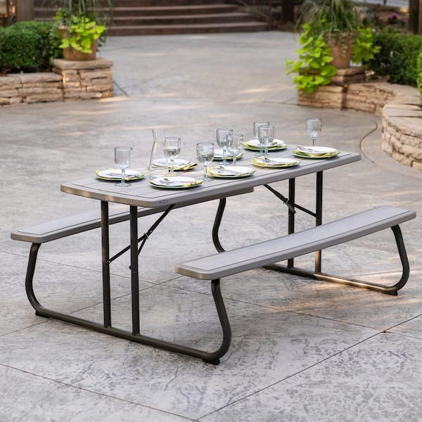Lifetime 72 in. Bronze Sand Rectangle Steel Frame Picnic Table in