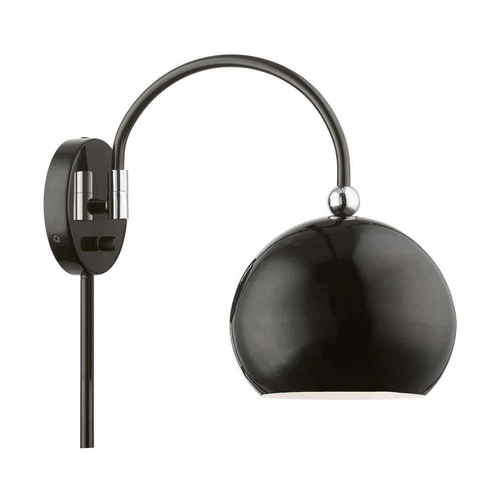 Shiny Black and Chrome Swing Arm Wall Lamp