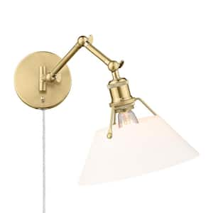 Orwell 1-Light Brushed Champagne Bronze and Opal Glass Plug-In or Hardwired Swing Arm Wall Lamp for Bedroom and Foyer